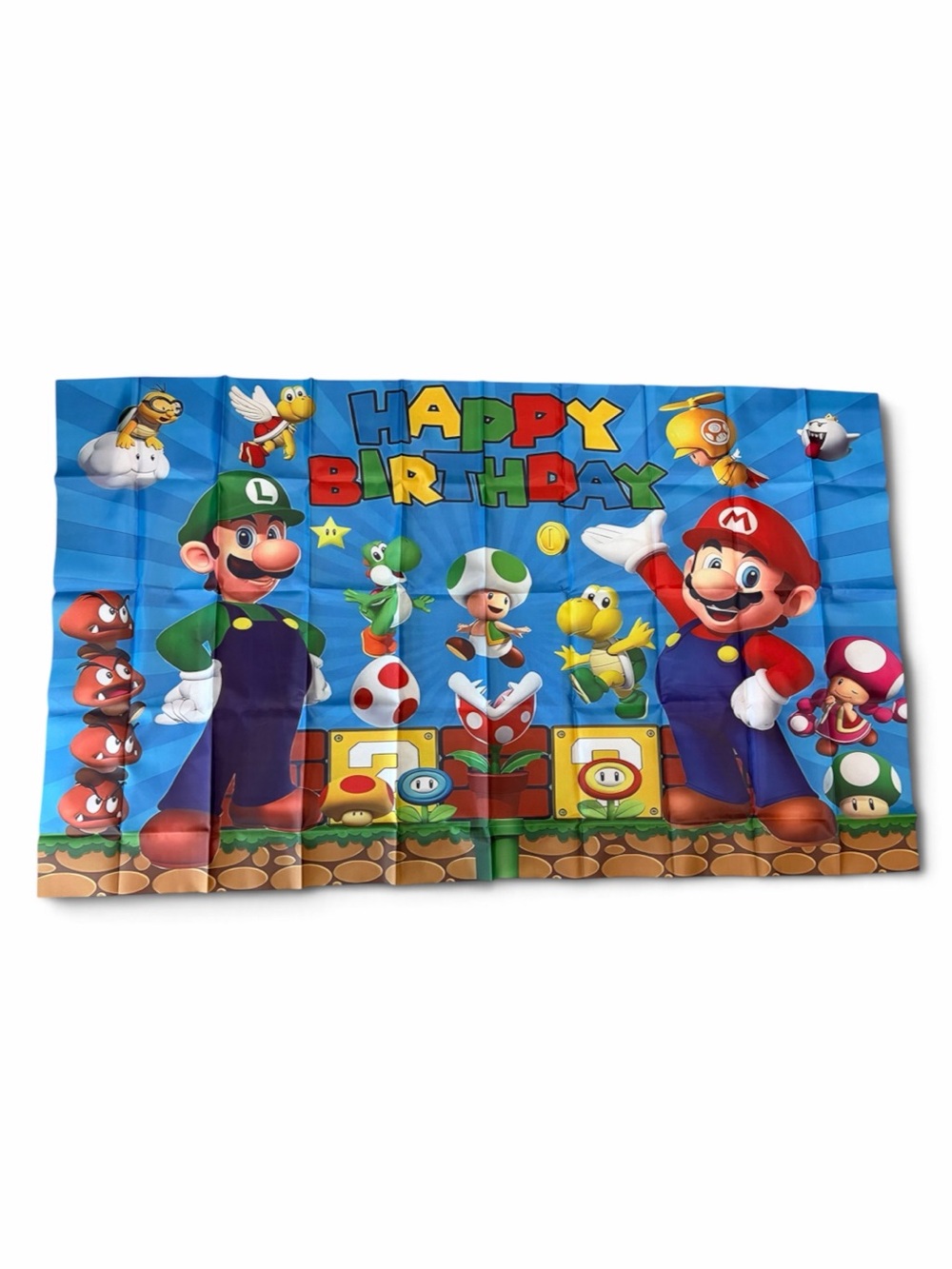 Super Mario Blue Happy Birthday Party Banner